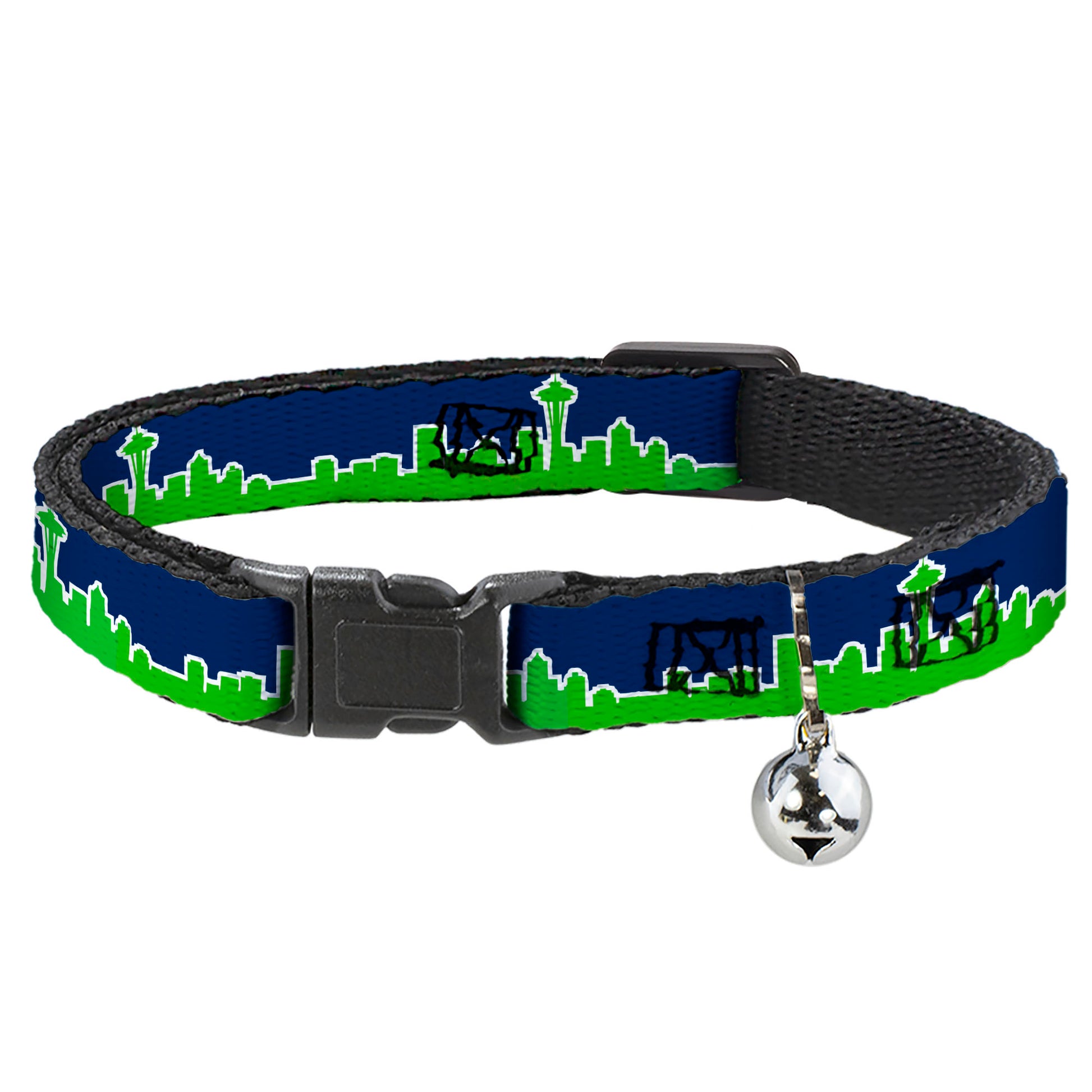 Cat Collar Breakaway - Seattle Skyline Navy Bright Green Breakaway Cat Collars Buckle-Down