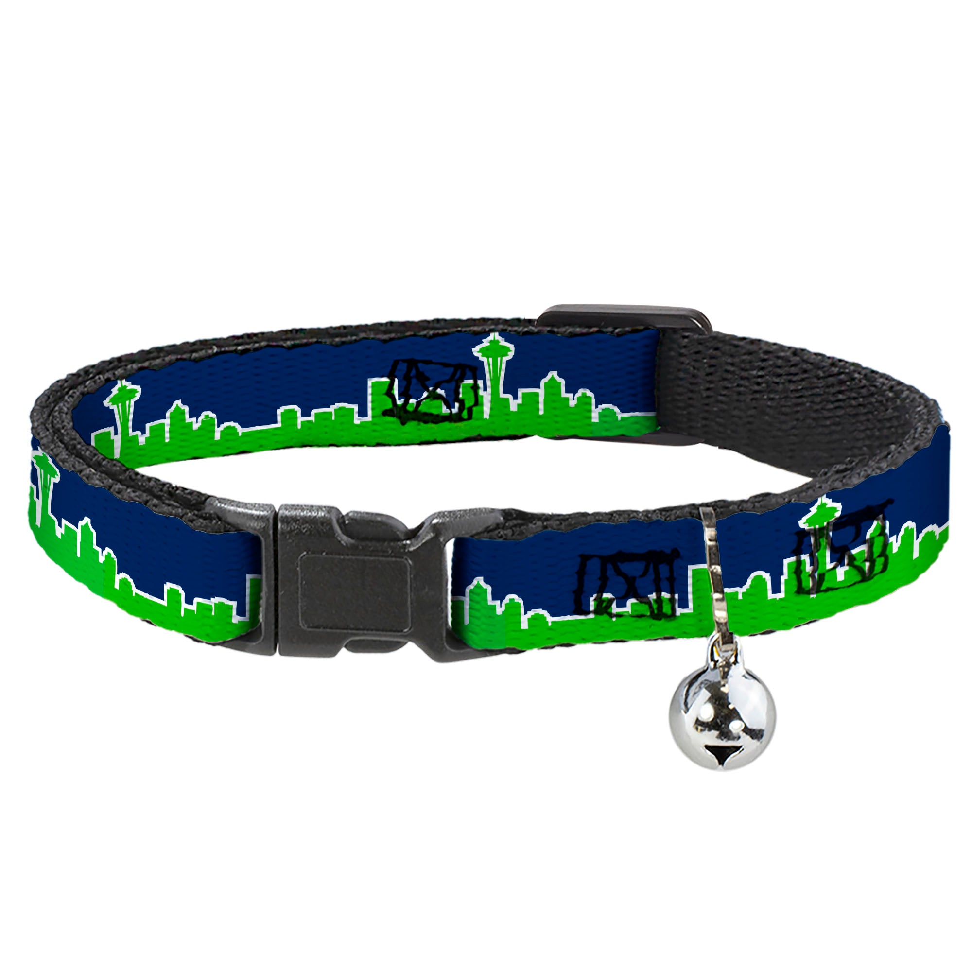 Cat Collar Breakaway - Seattle Skyline Navy Bright Green Breakaway Cat Collars Buckle-Down