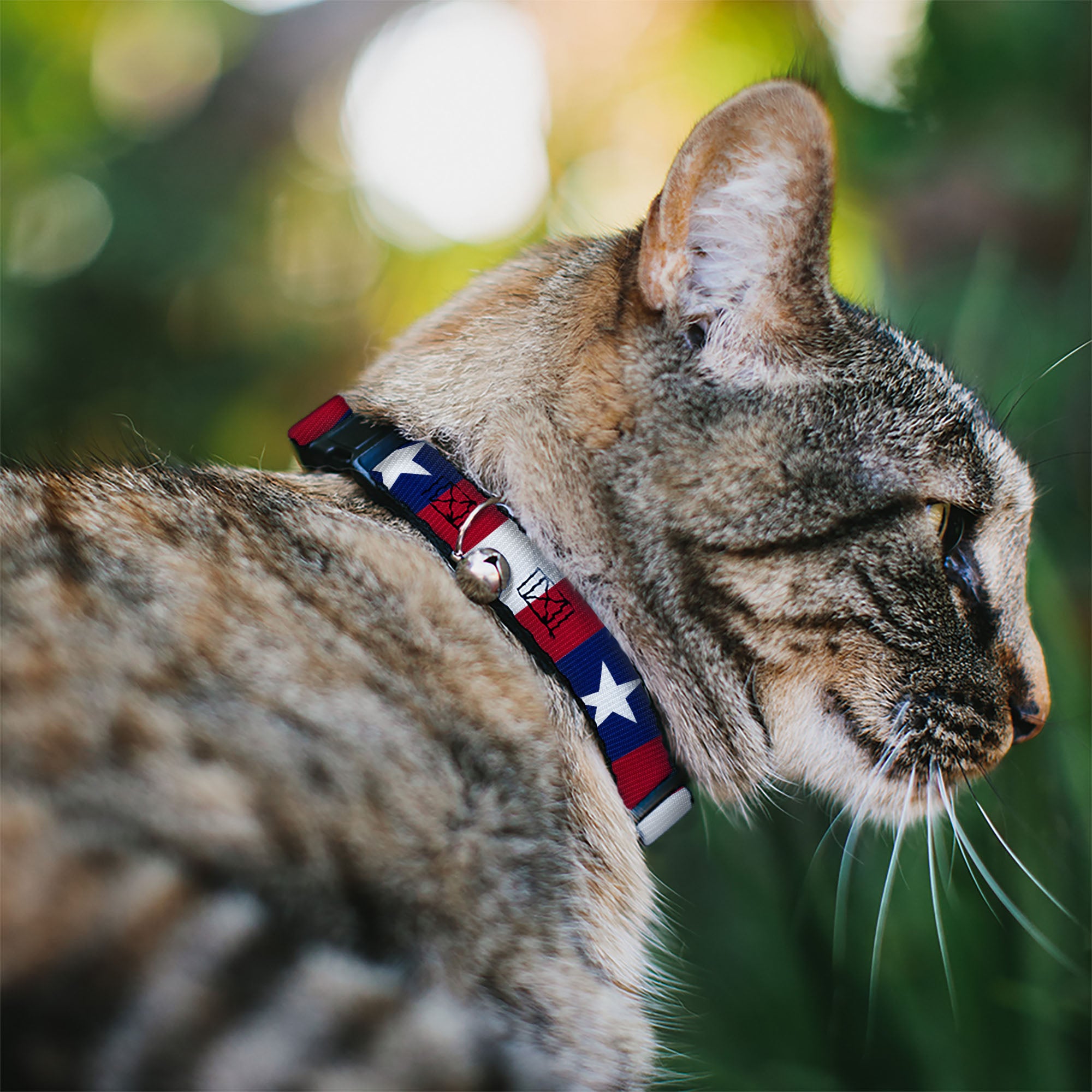 Cat Collar Breakaway - Stars & Stripes Ribbon Red Blue White Breakaway Cat Collars Buckle-Down