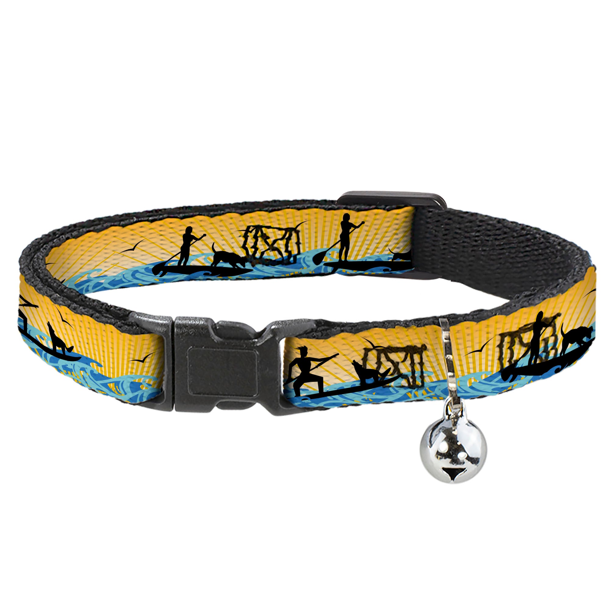 Cat Collar Breakaway - SUP w Dog Yellows Blues Black Breakaway Cat Collars Buckle-Down