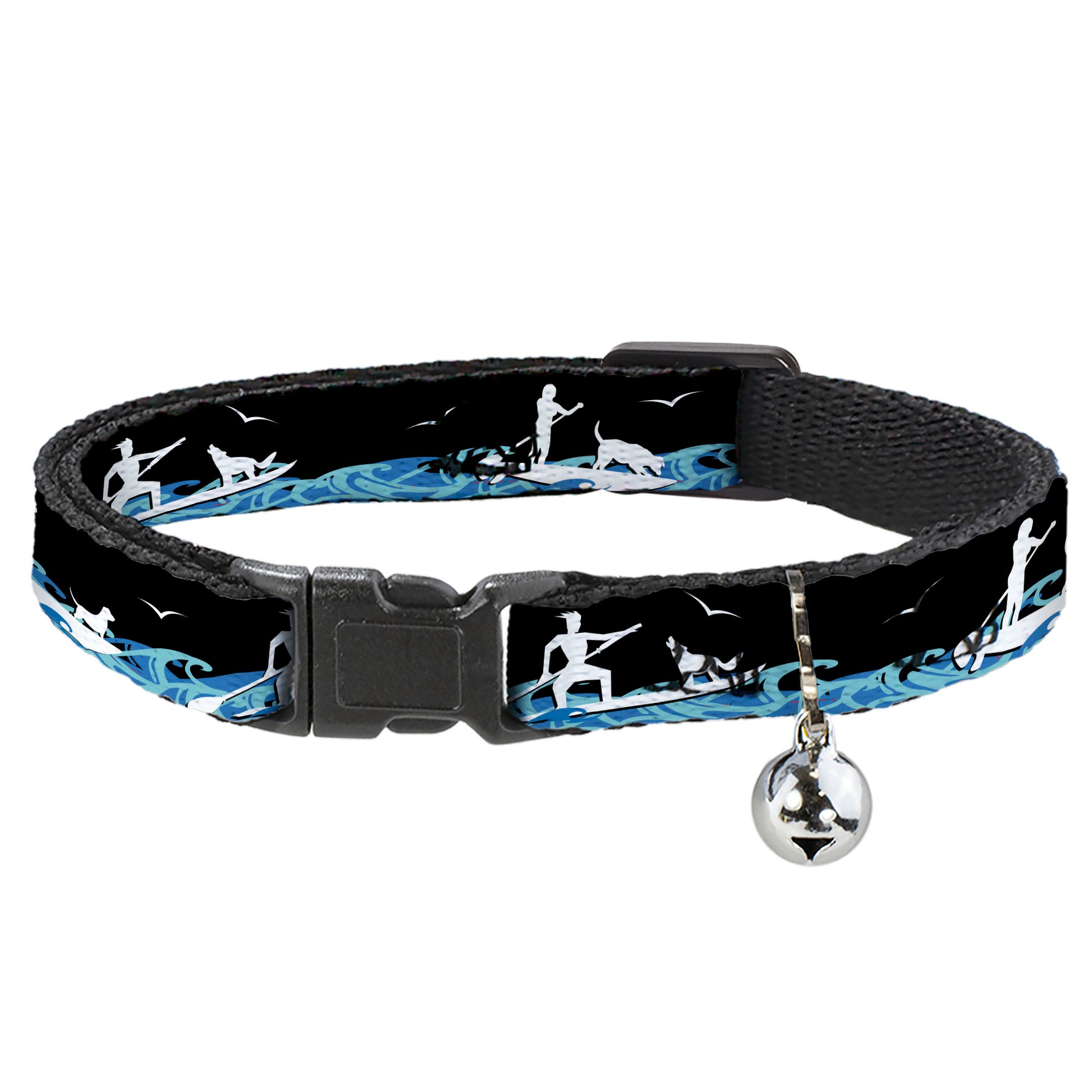 Cat Collar Breakaway - SUP w Dog Black Blues White Breakaway Cat Collars Buckle-Down