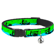 Cat Collar Breakaway - SUP w Dog Neon Green Blues Black Breakaway Cat Collars Buckle-Down