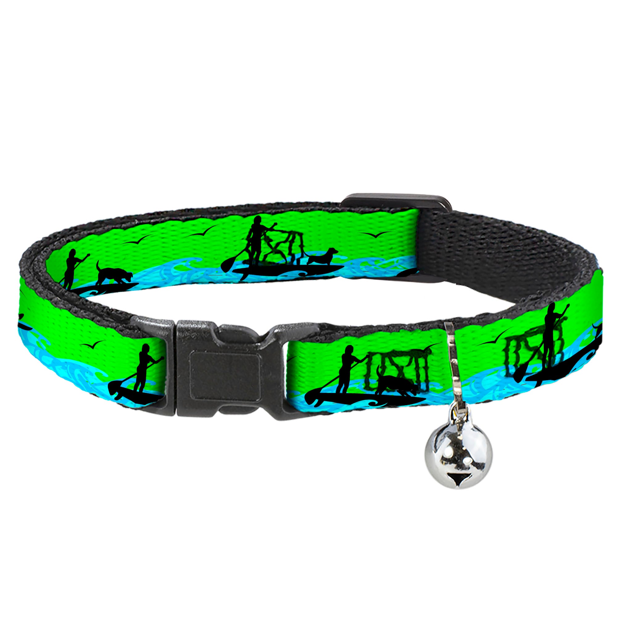 Cat Collar Breakaway - SUP w Dog Neon Green Blues Black Breakaway Cat Collars Buckle-Down