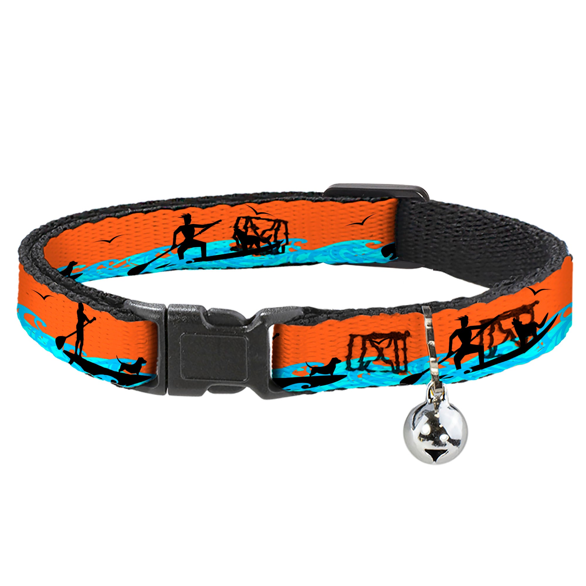 Cat Collar Breakaway - SUP w Dog Neon Orange Blues Black Breakaway Cat Collars Buckle-Down