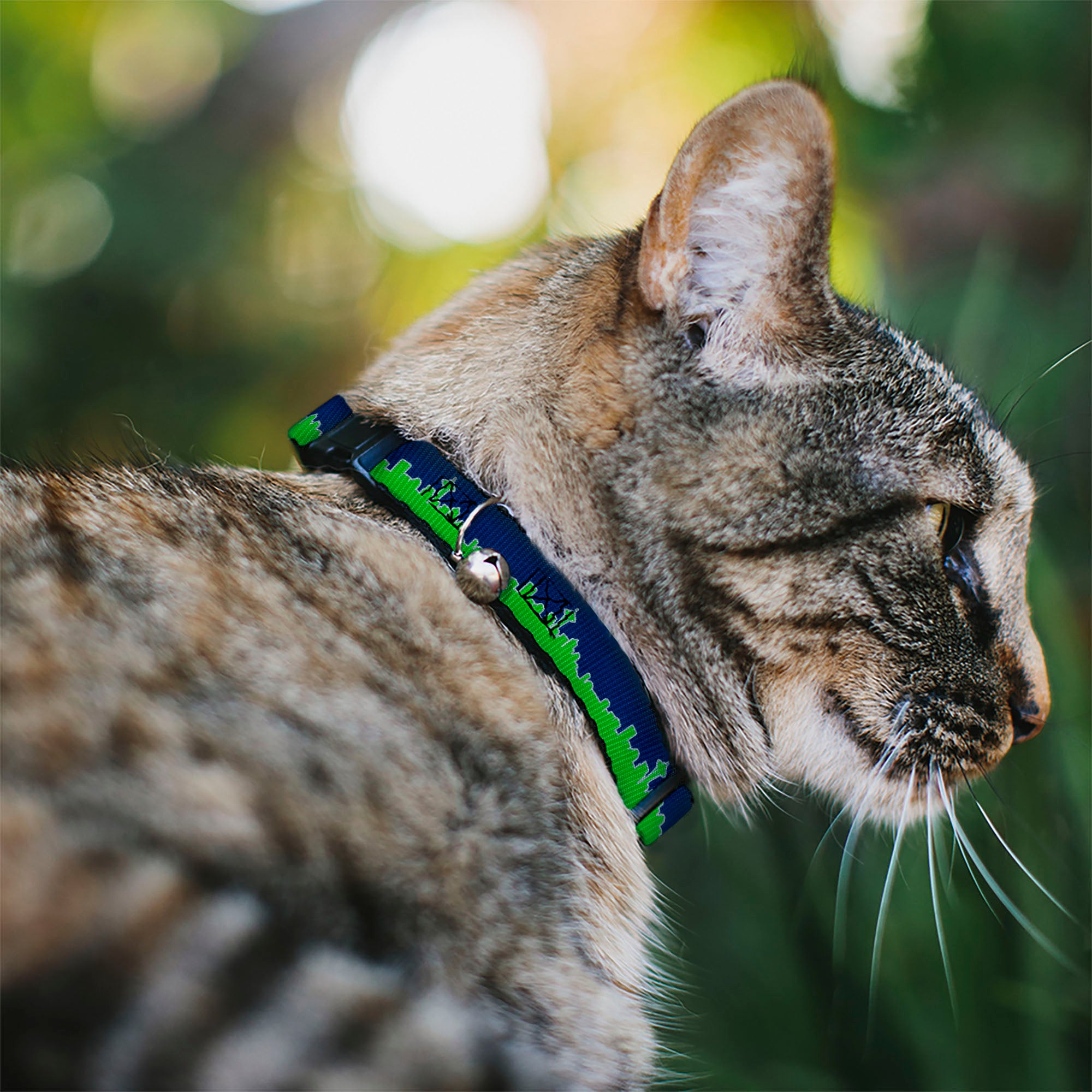 Cat Collar Breakaway - Seattle Skyline Navy Gray Green Breakaway Cat Collars Buckle-Down