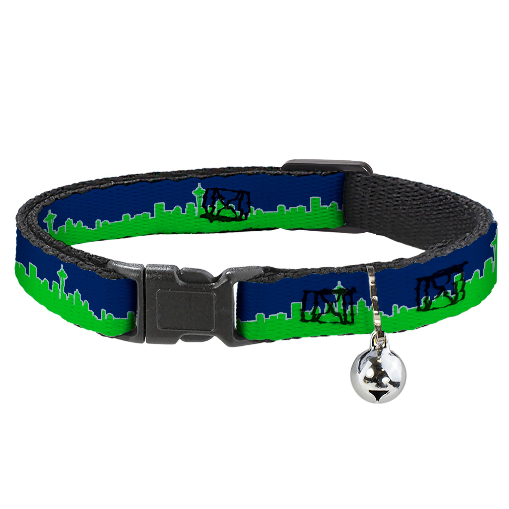 Cat Collar Breakaway - Seattle Skyline Navy Gray Green Breakaway Cat Collars Buckle-Down