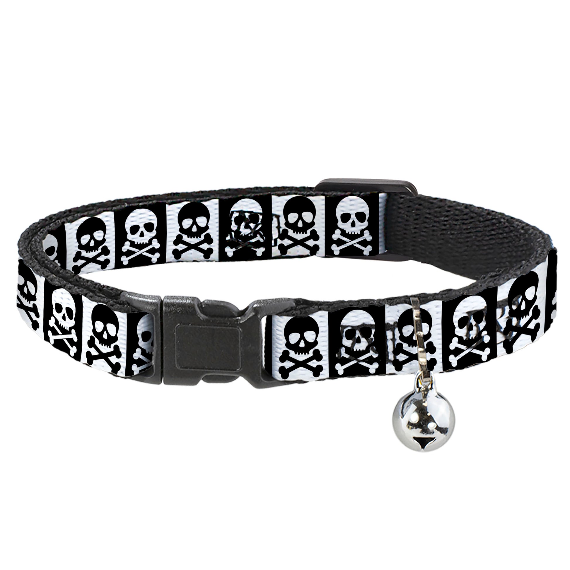 Cat Collar Breakaway - Skull & Cross Bones Blocks Black White White Black Breakaway Cat Collars Buckle-Down