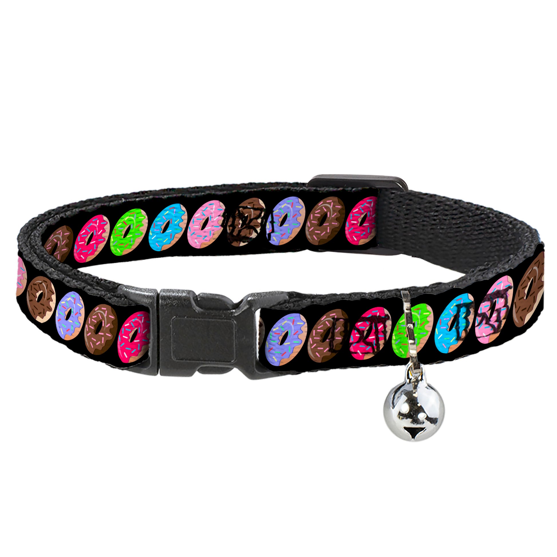Cat Collar Breakaway - Sprinkle Donuts Black Multi Color Breakaway Cat Collars Buckle-Down