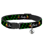 Cat Collar Breakaway - St. Pat's LUCKY Pot of Gold Shamrocks Scattered Black Green White Breakaway Cat Collars Buckle-Down