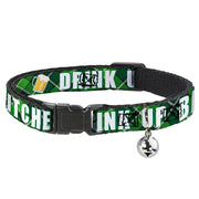 Cat Collar Breakaway - St. Pat's DRINK UP BITCHES Beer Mugs Stacked Shamrocks Greens White Gold Breakaway Cat Collars Buckle-Down