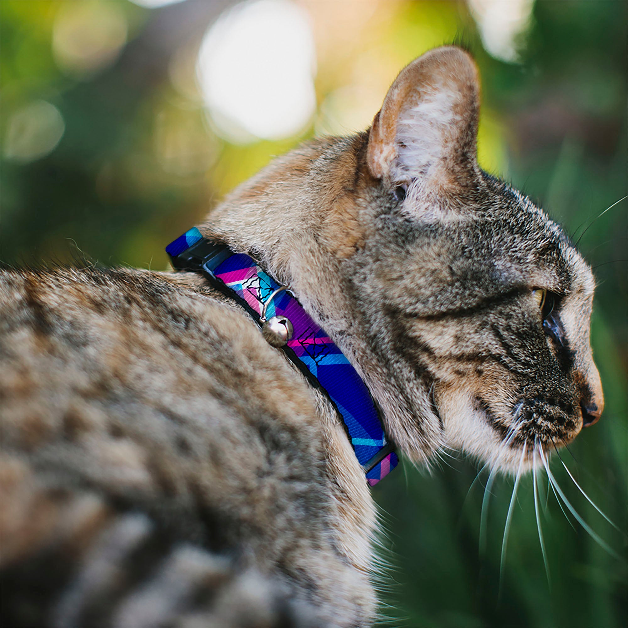 Cat Collar Breakaway - Squares Stacked Blues Pinks Purples Breakaway Cat Collars Buckle-Down