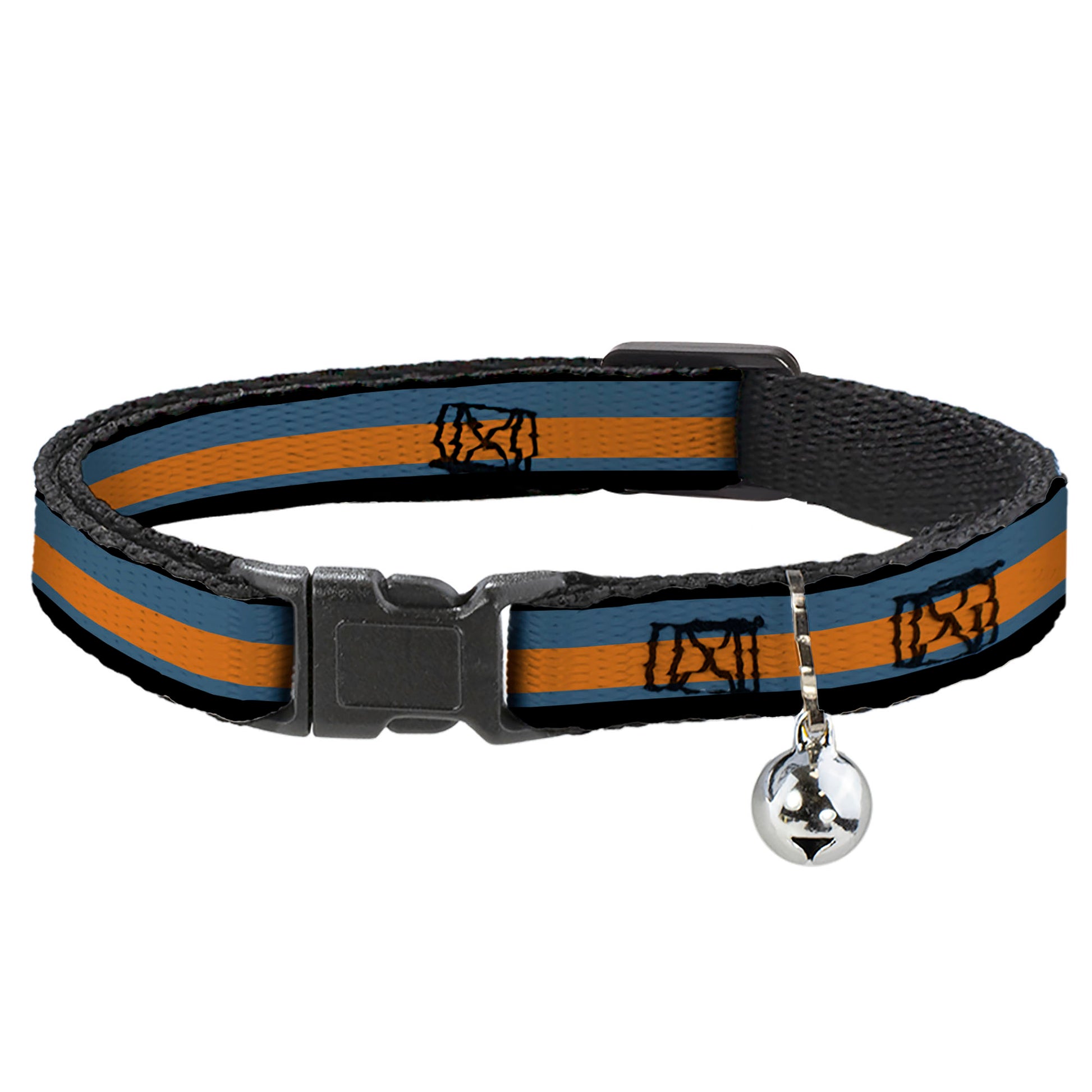 Cat Collar Breakaway with Bell - Stripes Black Steel Blue Orange Breakaway Cat Collars Buckle-Down