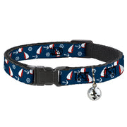 Cat Collar Breakaway - Sailboat Anchor Helm Scattered Navy White Red Breakaway Cat Collars Buckle-Down