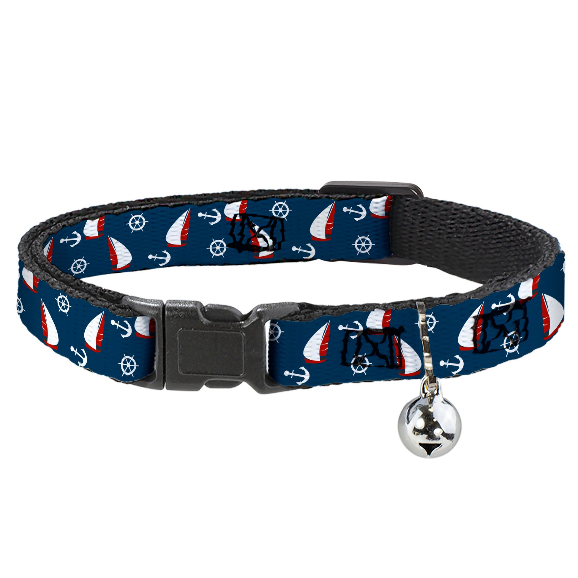 Cat Collar Breakaway - Sailboat Anchor Helm Scattered Navy White Red Breakaway Cat Collars Buckle-Down