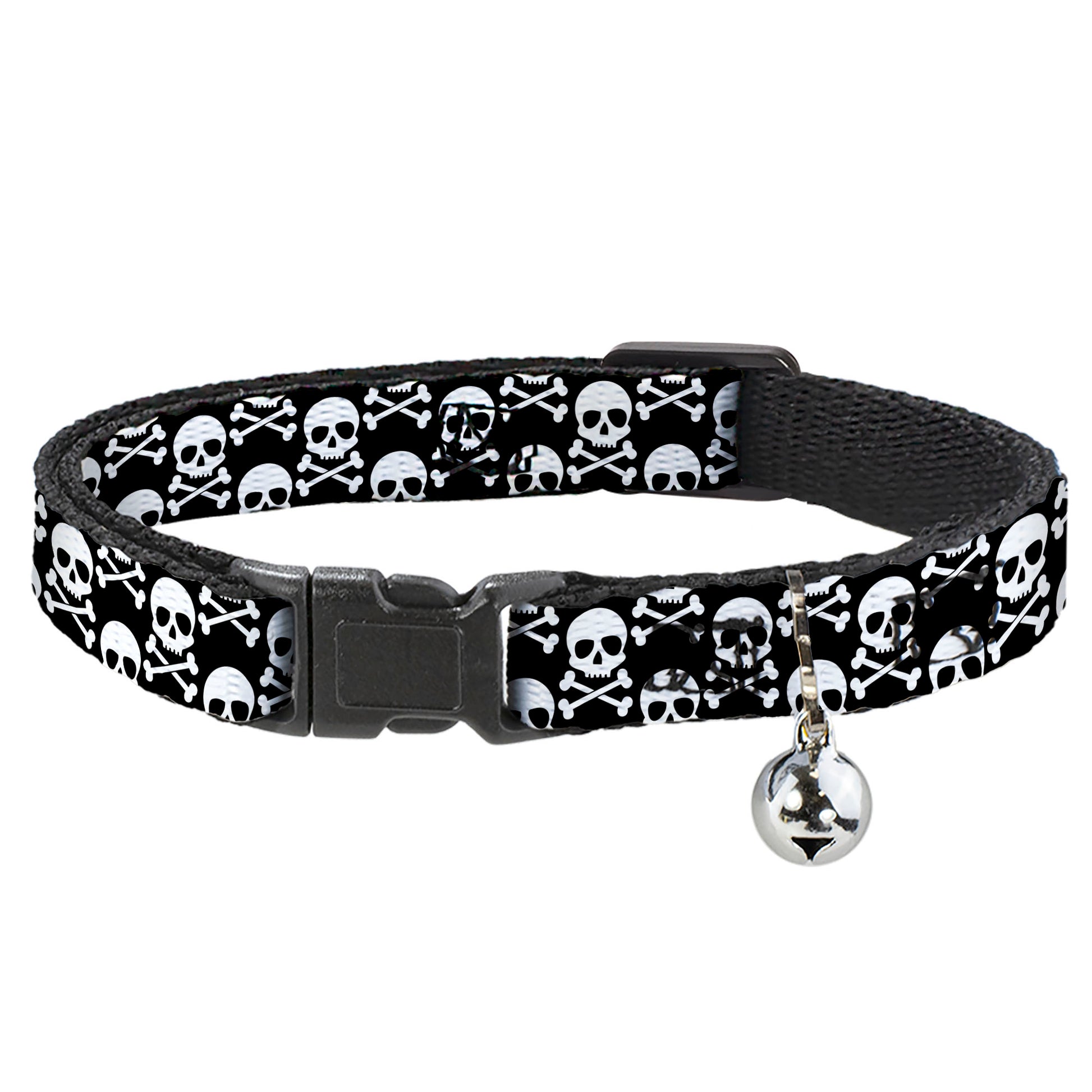 Cat Collar Breakaway - Skull & Cross Bones Staggered Black White Breakaway Cat Collars Buckle-Down