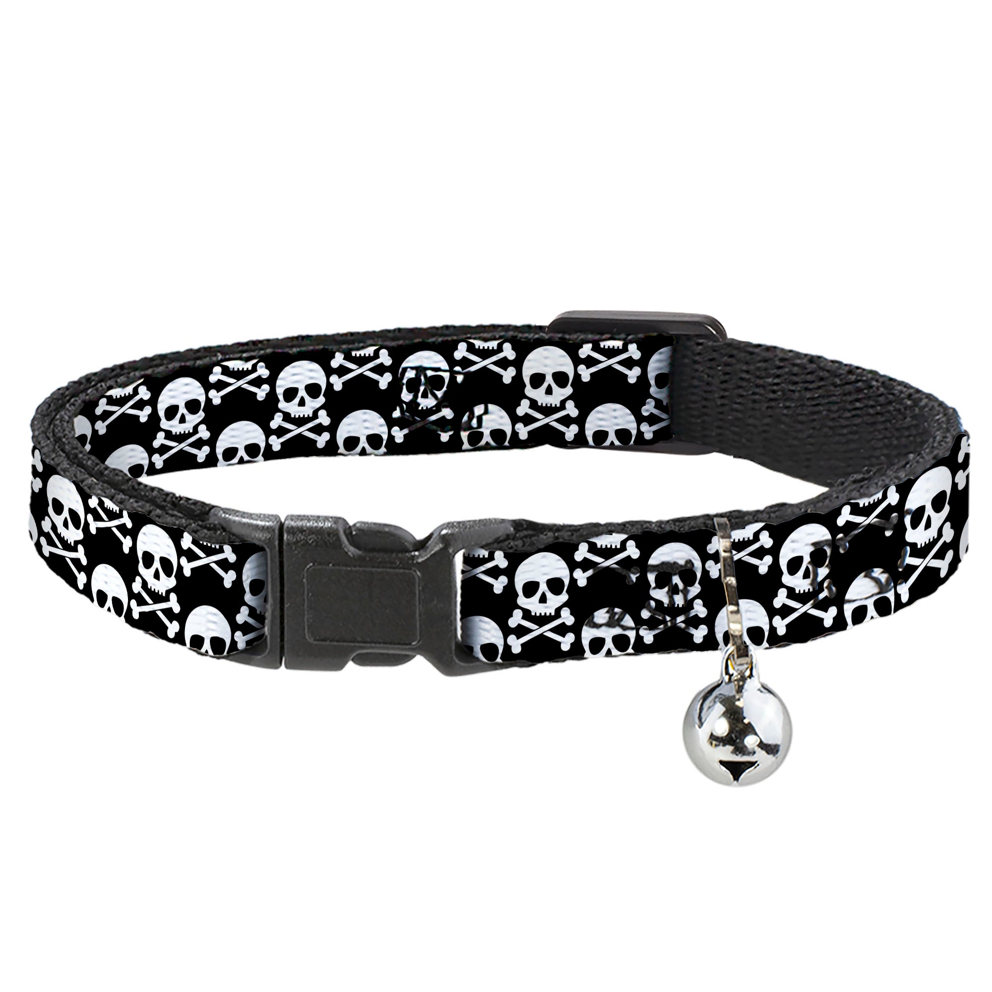 Cat Collar Breakaway - Skull & Cross Bones Staggered Black White Breakaway Cat Collars Buckle-Down