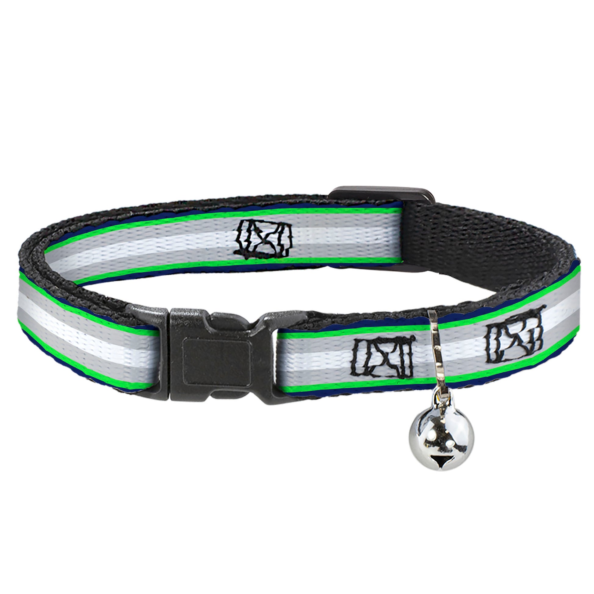 Cat Collar Breakaway - Stripes Navy Neon Green Silver White Breakaway Cat Collars Buckle-Down