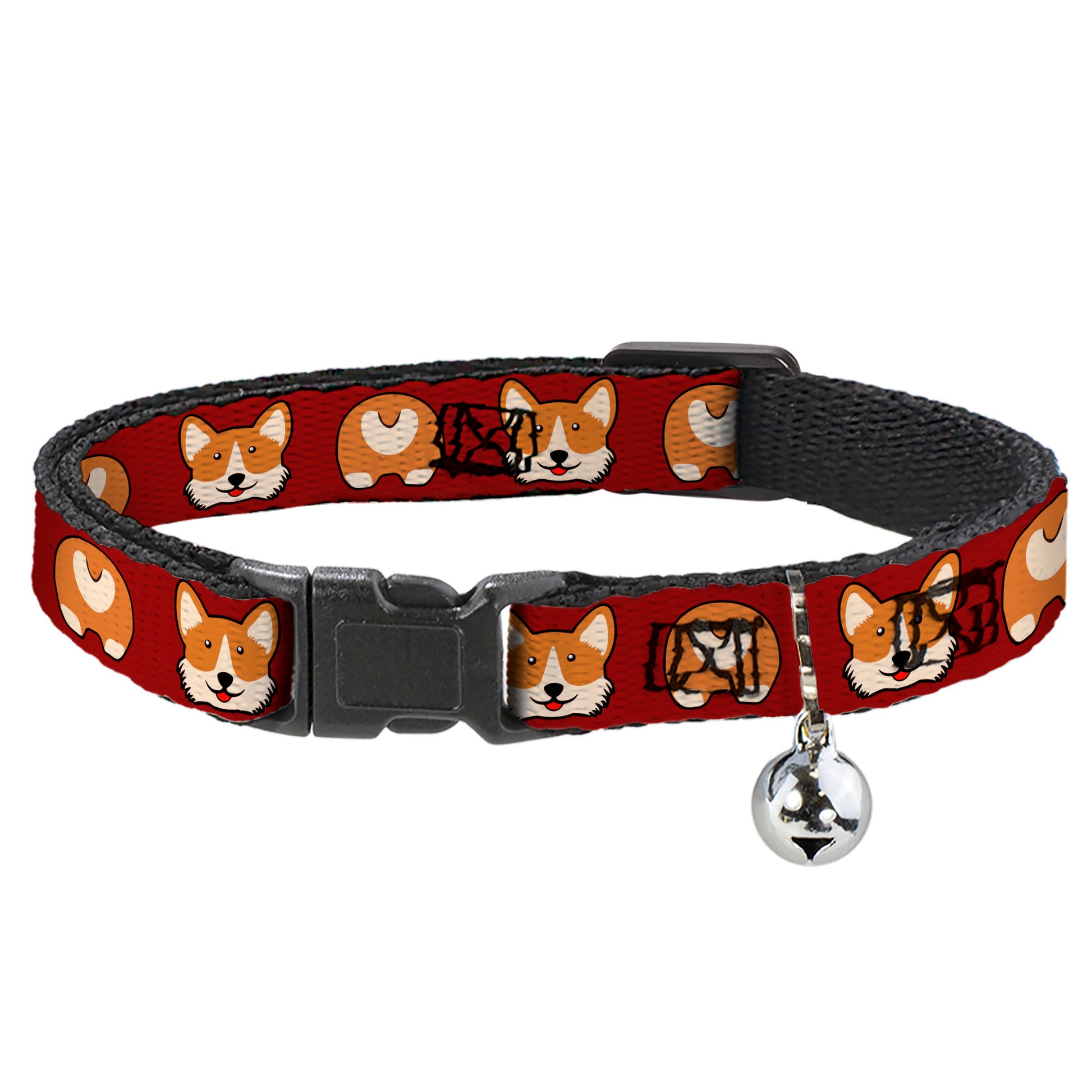 Cat Collar Breakaway - Corgi Face Rump Red Breakaway Cat Collars Buckle-Down