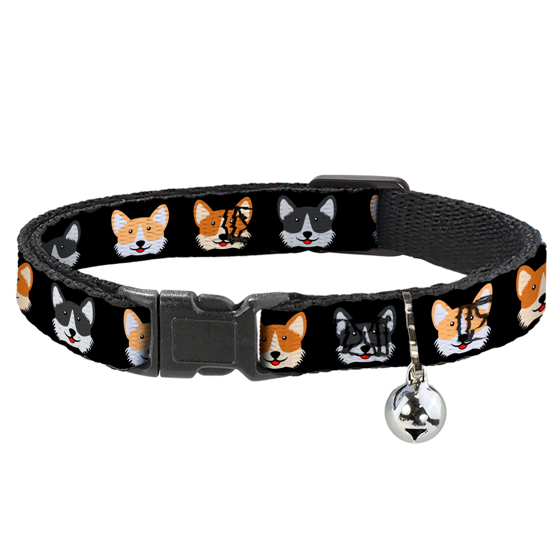 Cat Collar Breakaway - Corgi 3-Faces Black Breakaway Cat Collars Buckle-Down