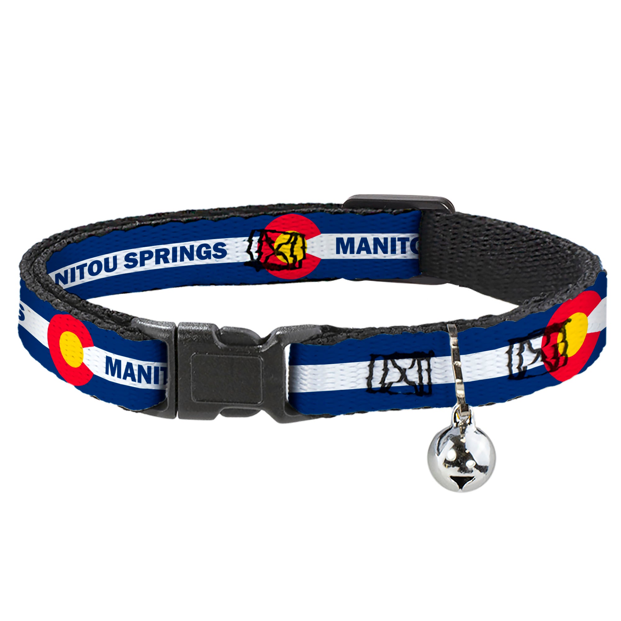 Cat Collar Breakaway - Colorado MANITOU SPRINGS Flag Blue White Red Yellow Breakaway Cat Collars Buckle-Down