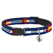 Cat Collar Breakaway - COLORADO Text Flag Blue White Red Yellow Breakaway Cat Collars Buckle-Down