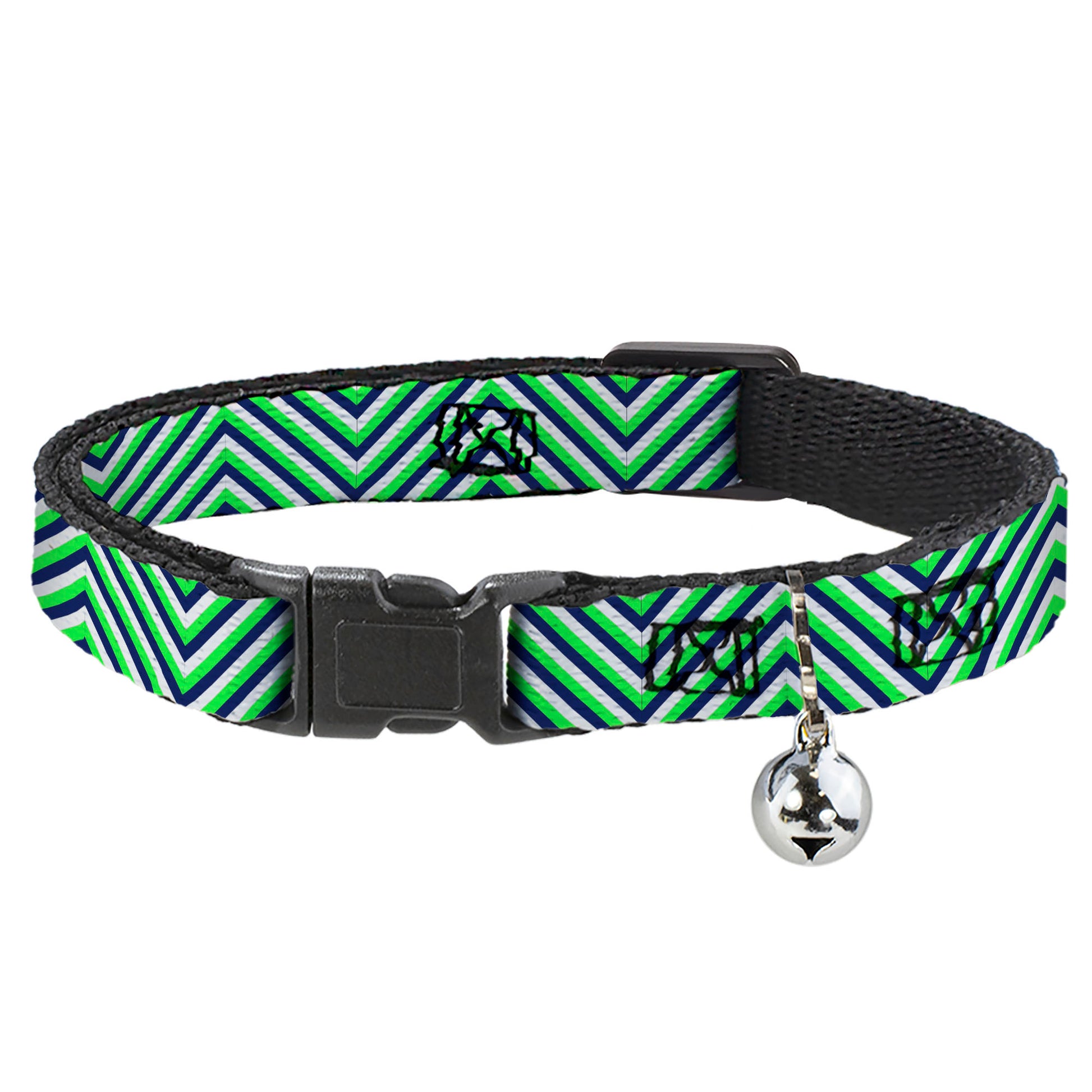Cat Collar Breakaway - Chevron Stripe White Neon Green Navy Breakaway Cat Collars Buckle-Down