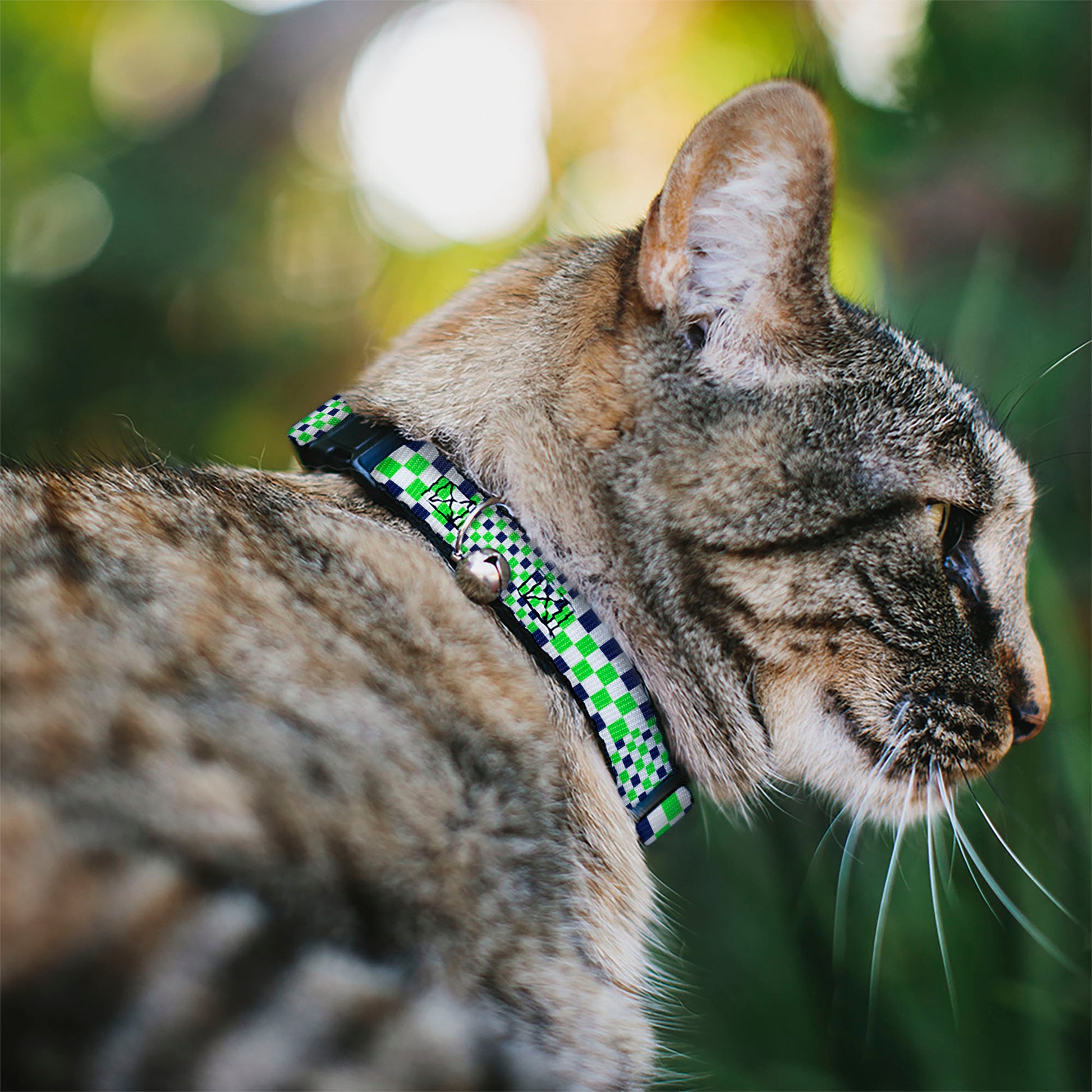 Cat Collar Breakaway - Checker Blocks White Navy Neon Green Breakaway Cat Collars Buckle-Down