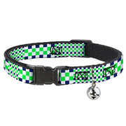 Cat Collar Breakaway - Checker Blocks White Navy Neon Green Breakaway Cat Collars Buckle-Down