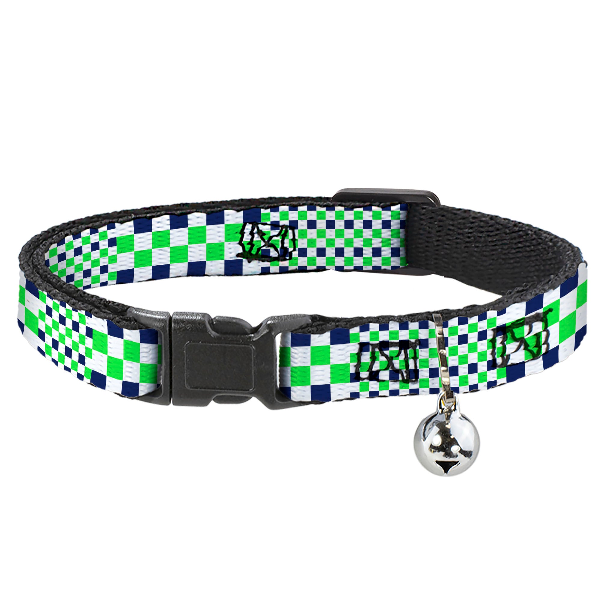 Cat Collar Breakaway - Checker Blocks White Navy Neon Green Breakaway Cat Collars Buckle-Down