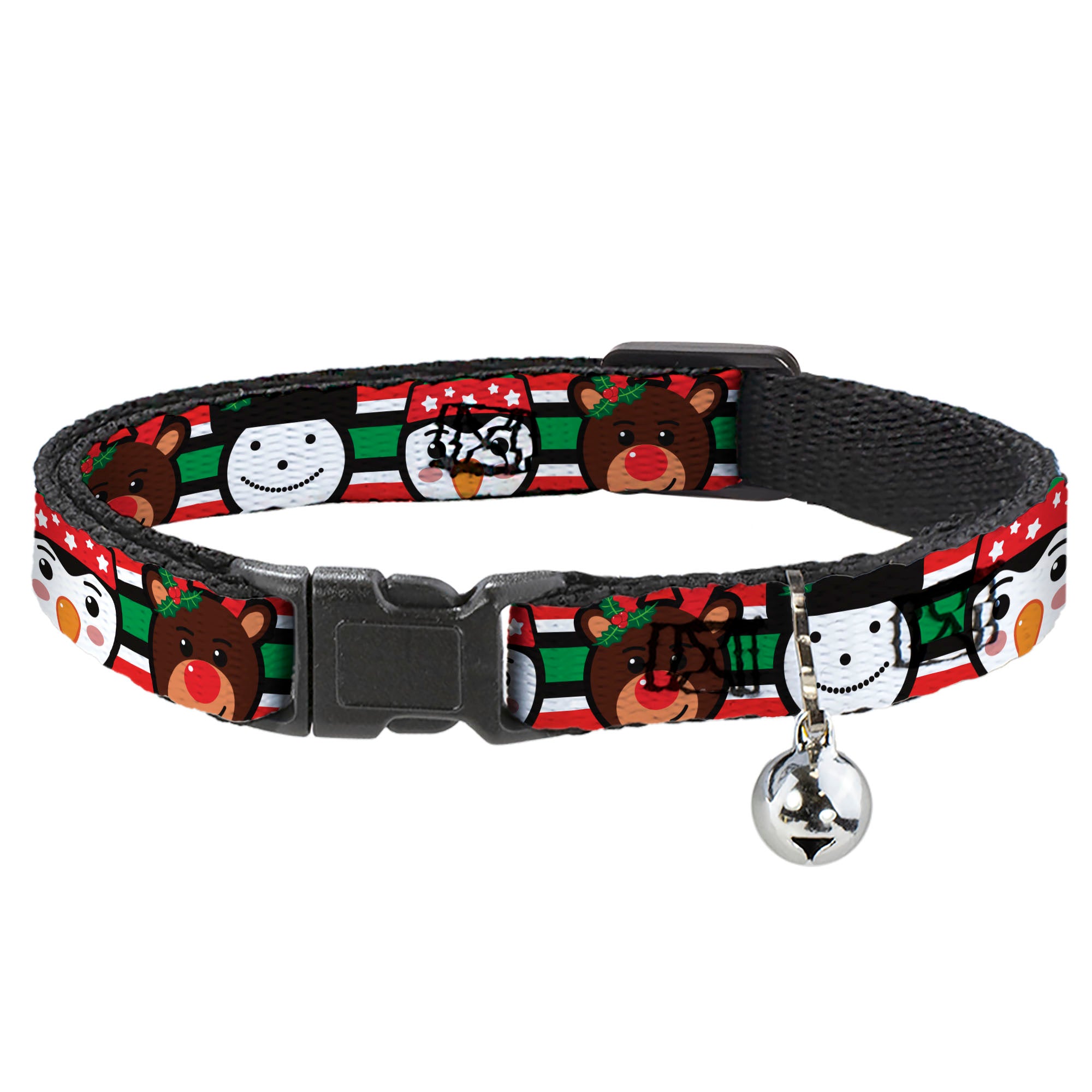 Cat Collar Breakaway - Christmas Penguin Reindeer Snowman Stripe Red White Black Green Breakaway Cat Collars Buckle-Down