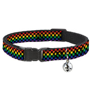 Cat Collar Breakaway with Bell - Checker Black Rainbow Multi Color - NARROW Fits 8.5-12" Breakaway Cat Collars Buckle-Down