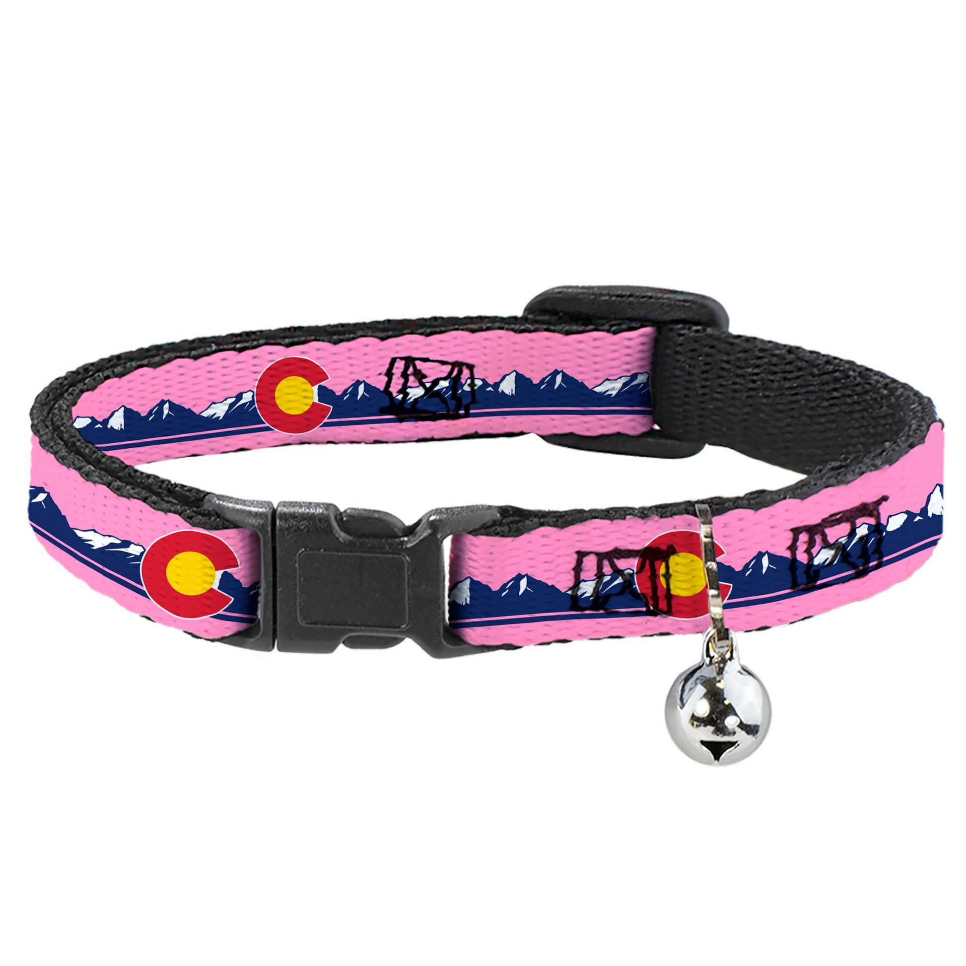Breakaway Cat Collar with Bell - Colorado Flag Icon Mountain Skyline Pink/Blue/White Breakaway Cat Collars Buckle-Down   