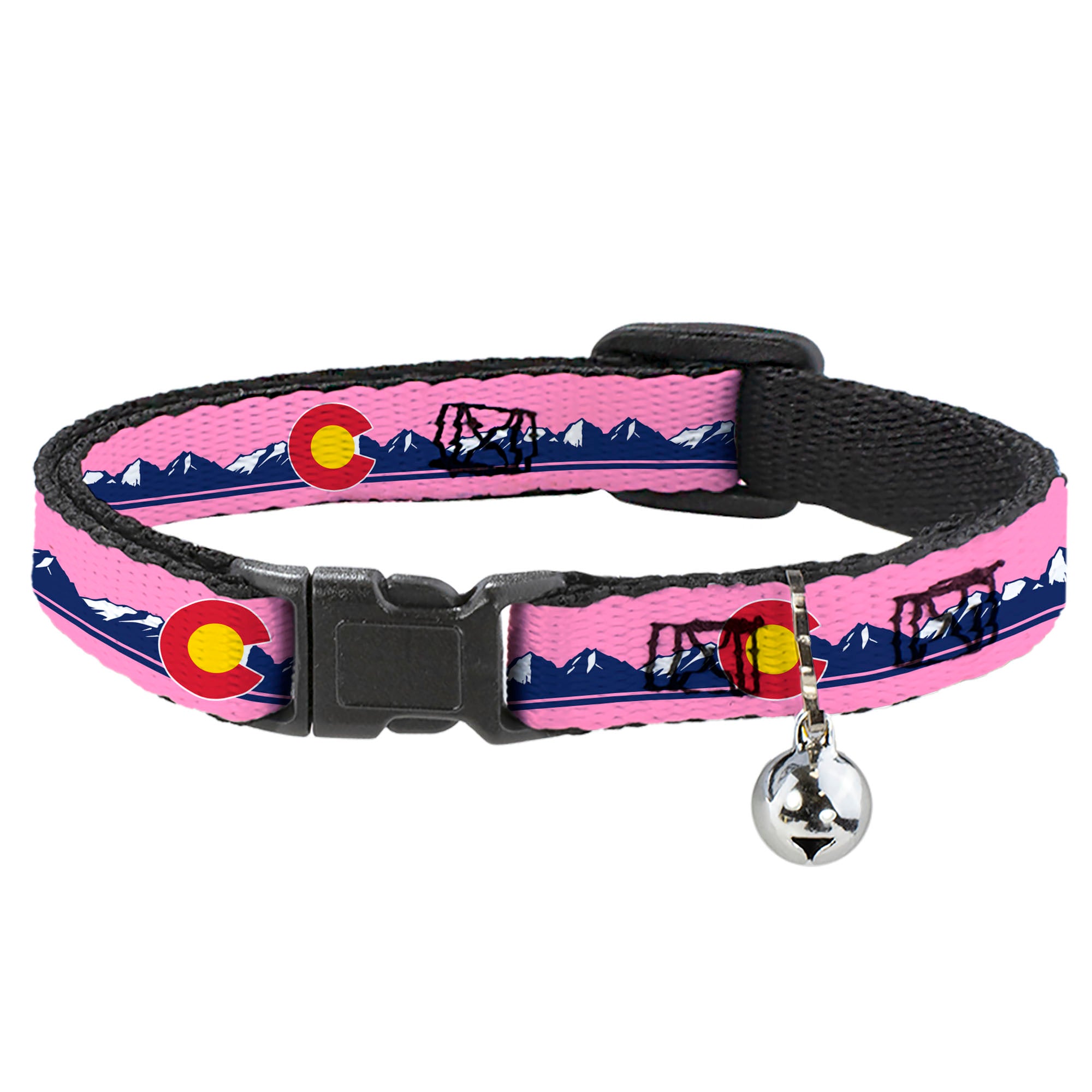 Breakaway Cat Collar with Bell - Colorado Flag Icon Mountain Skyline Pink/Blue/White Breakaway Cat Collars Buckle-Down   
