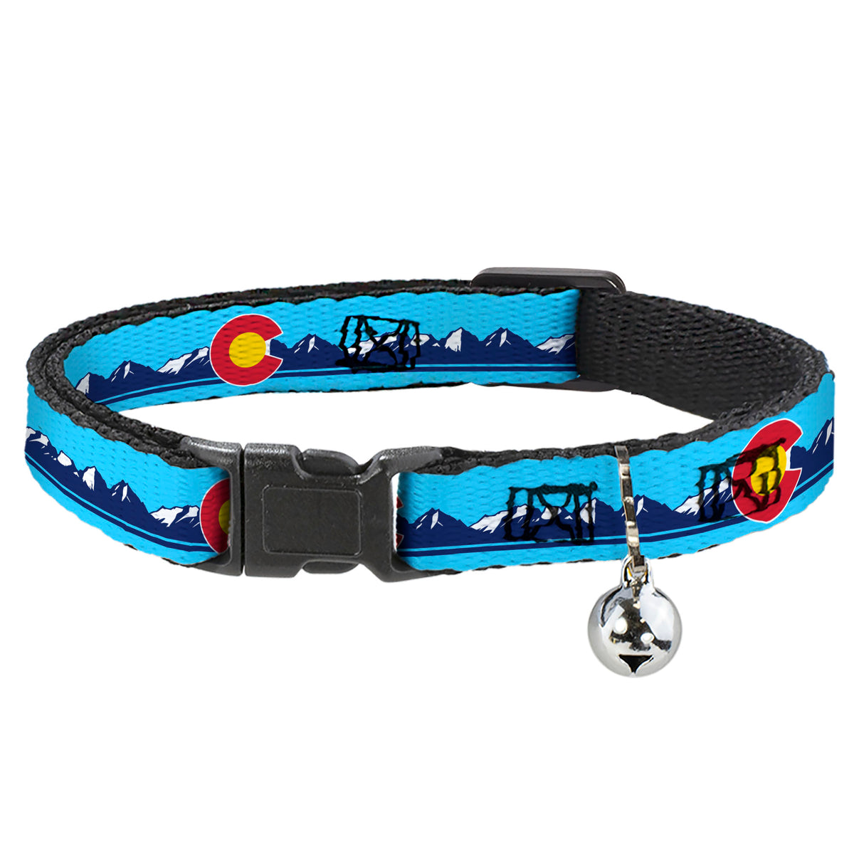 Breakaway Cat Collar with Bell - Colorado Flag Icon Mountain Skyline Blue/Navy/White Breakaway Cat Collars Buckle-Down