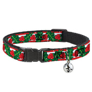 Cat Collar Breakaway - Snowy Holly Stripe Reds White Greens Breakaway Cat Collars Buckle-Down