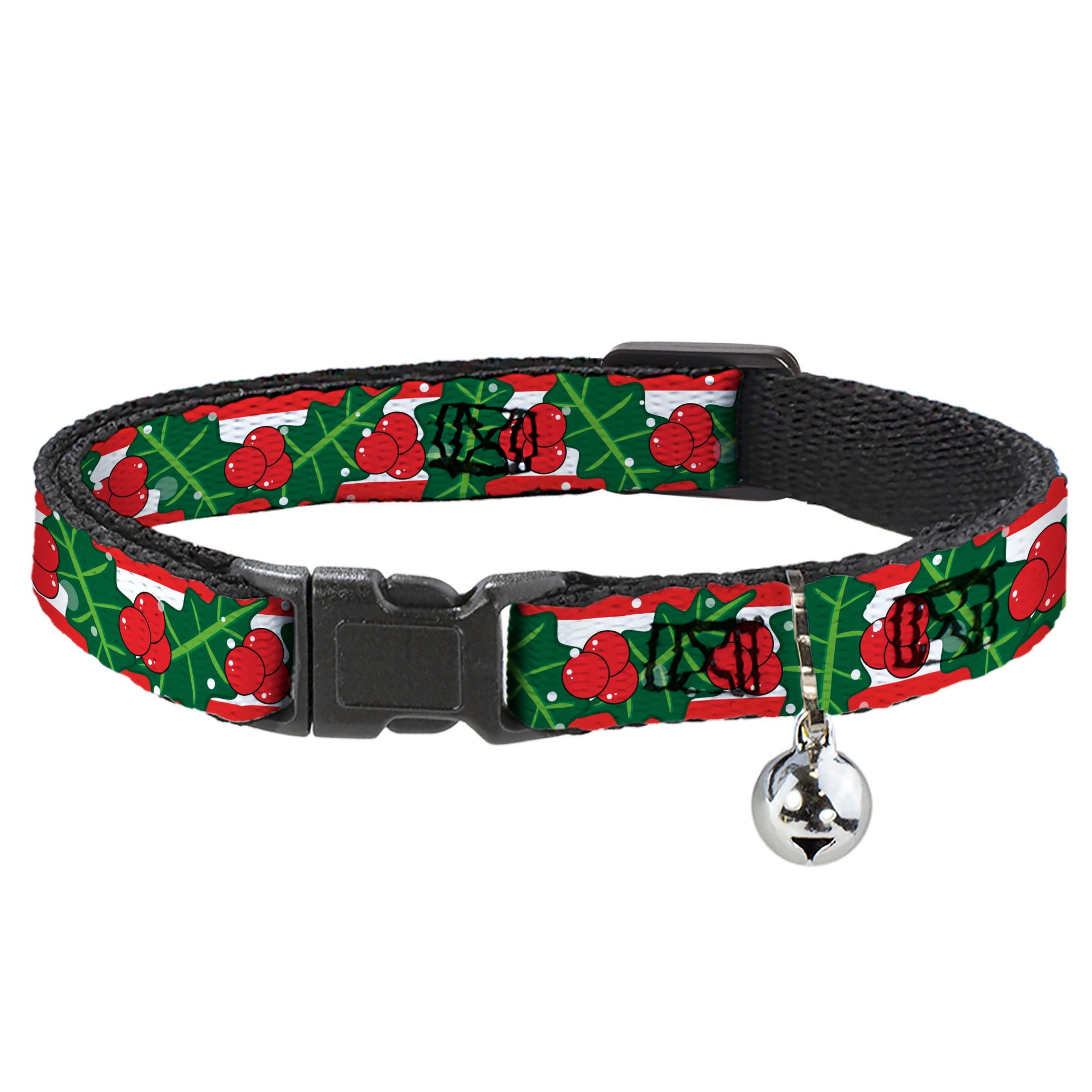 Cat Collar Breakaway - Snowy Holly Stripe Reds White Greens Breakaway Cat Collars Buckle-Down
