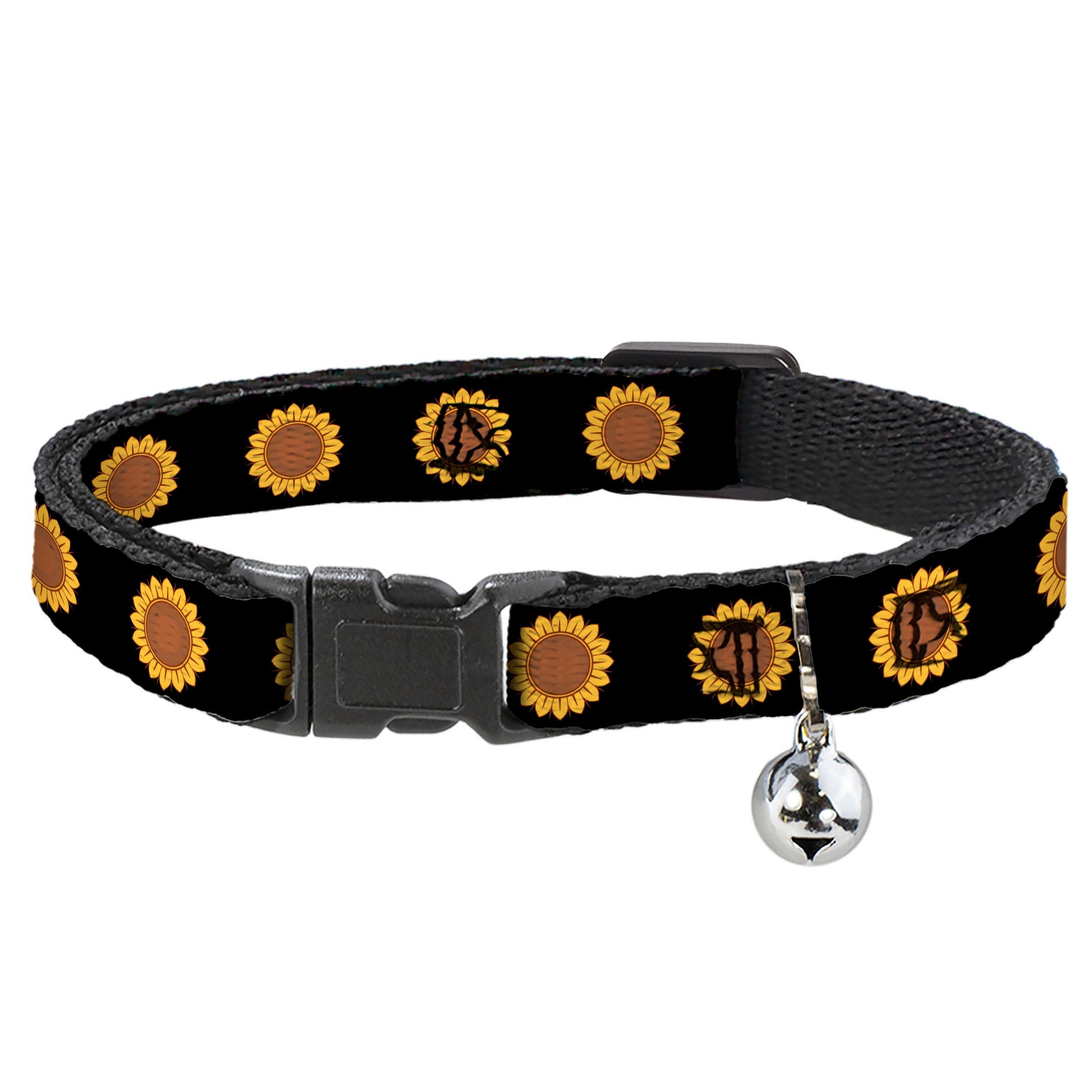 Cat Collar Breakaway with Bell - Sunflower Face Repeat Black Breakaway Cat Collars Buckle-Down