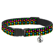 Cat Collar Breakaway with Bell - Smiley Faces Melted Mini Repeat Black Multi Neon Breakaway Cat Collars Buckle-Down