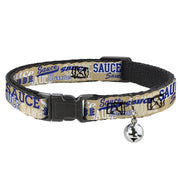 Breakaway Cat Collar with Bell - SAUCE Typography Collage Tan/White/Blue Breakaway Cat Collars Buckle-Down
