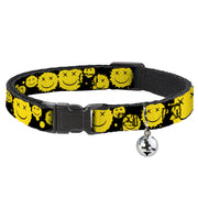 Breakaway Cat Collar with Bell - Smiley Face Splatter Scattered Black/Yellow Breakaway Cat Collars Buckle-Down