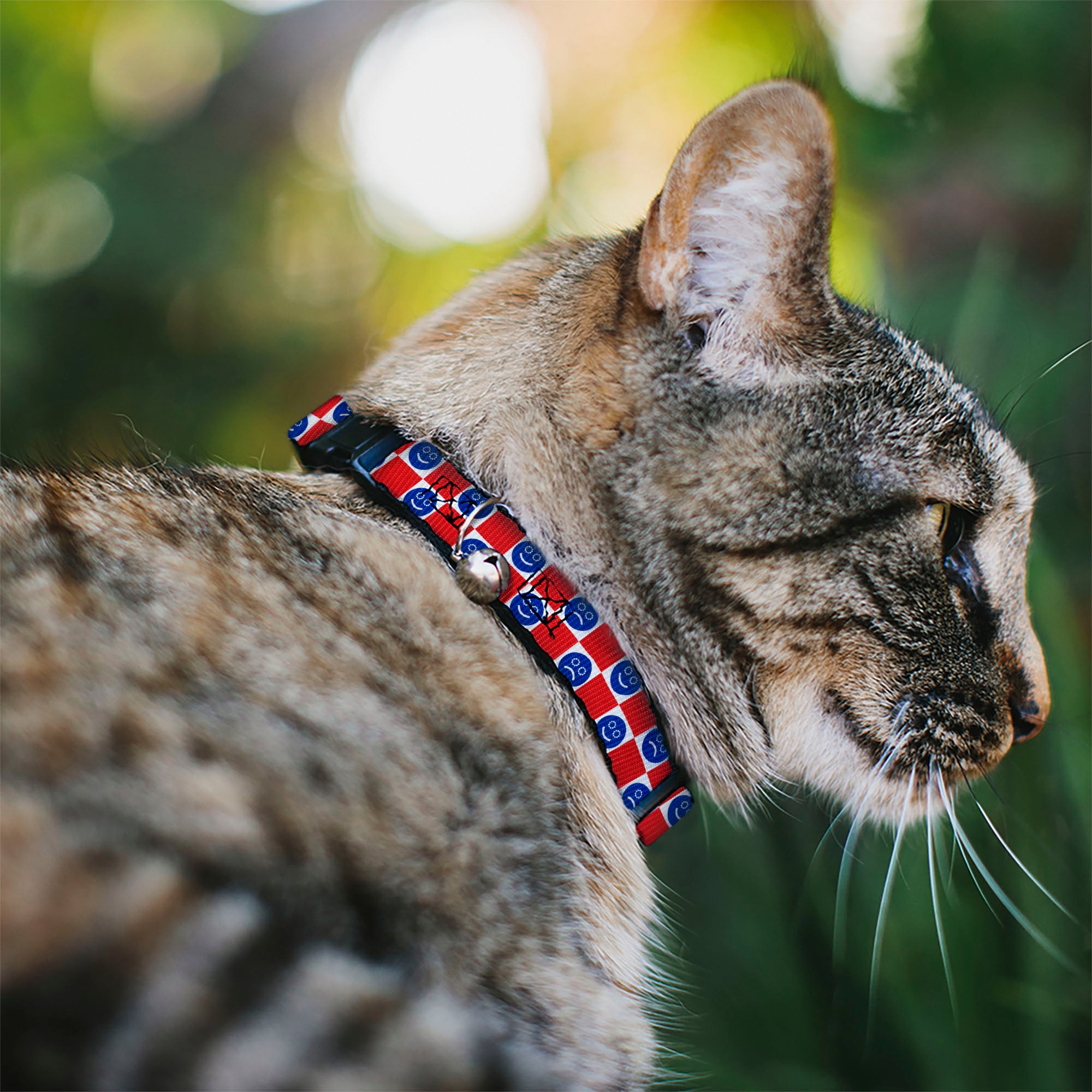 Breakaway Cat Collar with Bell - Smiley Sad Face Checker Red/White/Blue Breakaway Cat Collars Buckle-Down