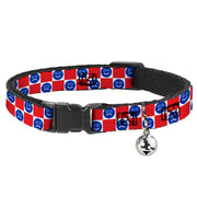 Breakaway Cat Collar with Bell - Smiley Sad Face Checker Red/White/Blue Breakaway Cat Collars Buckle-Down