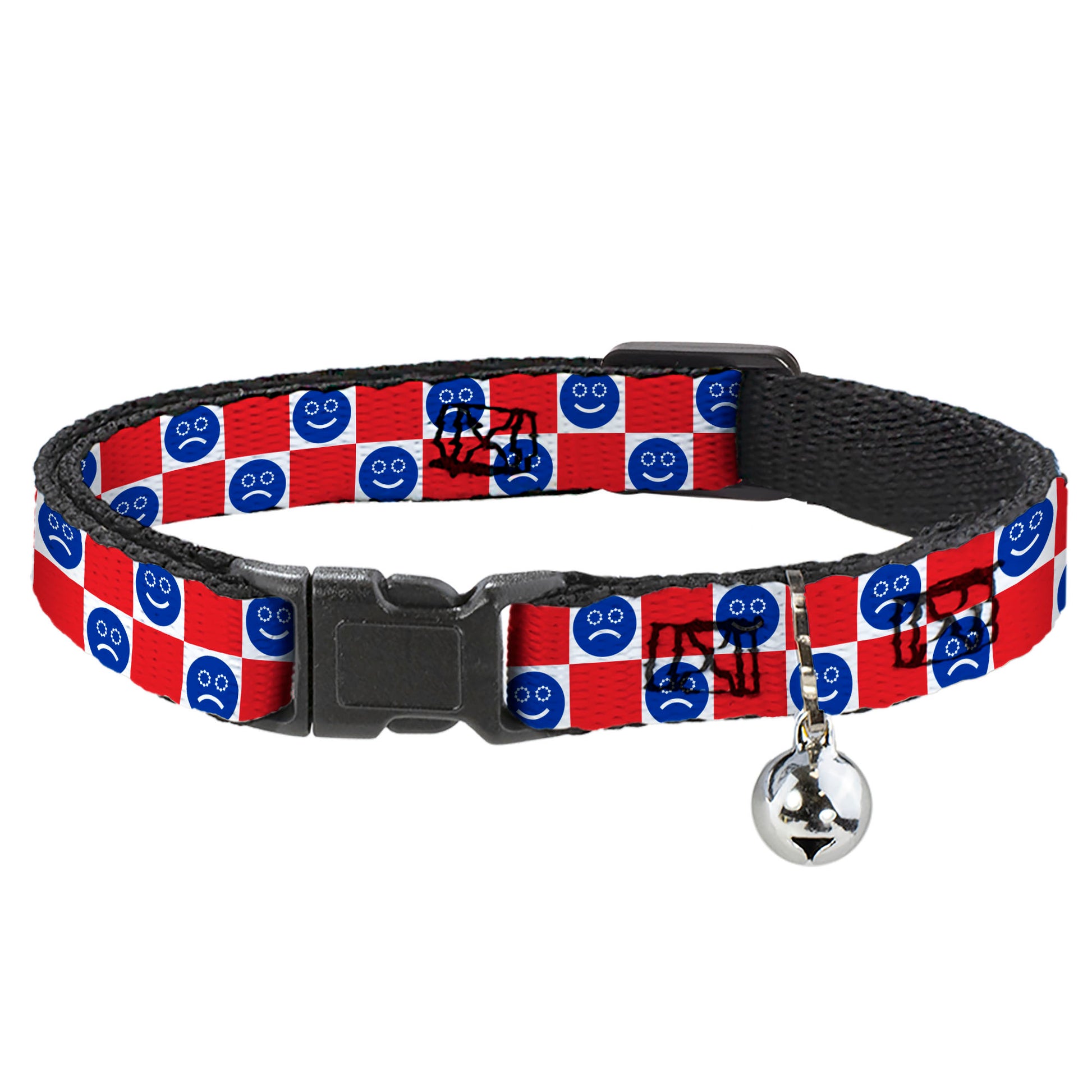 Breakaway Cat Collar with Bell - Smiley Sad Face Checker Red/White/Blue Breakaway Cat Collars Buckle-Down