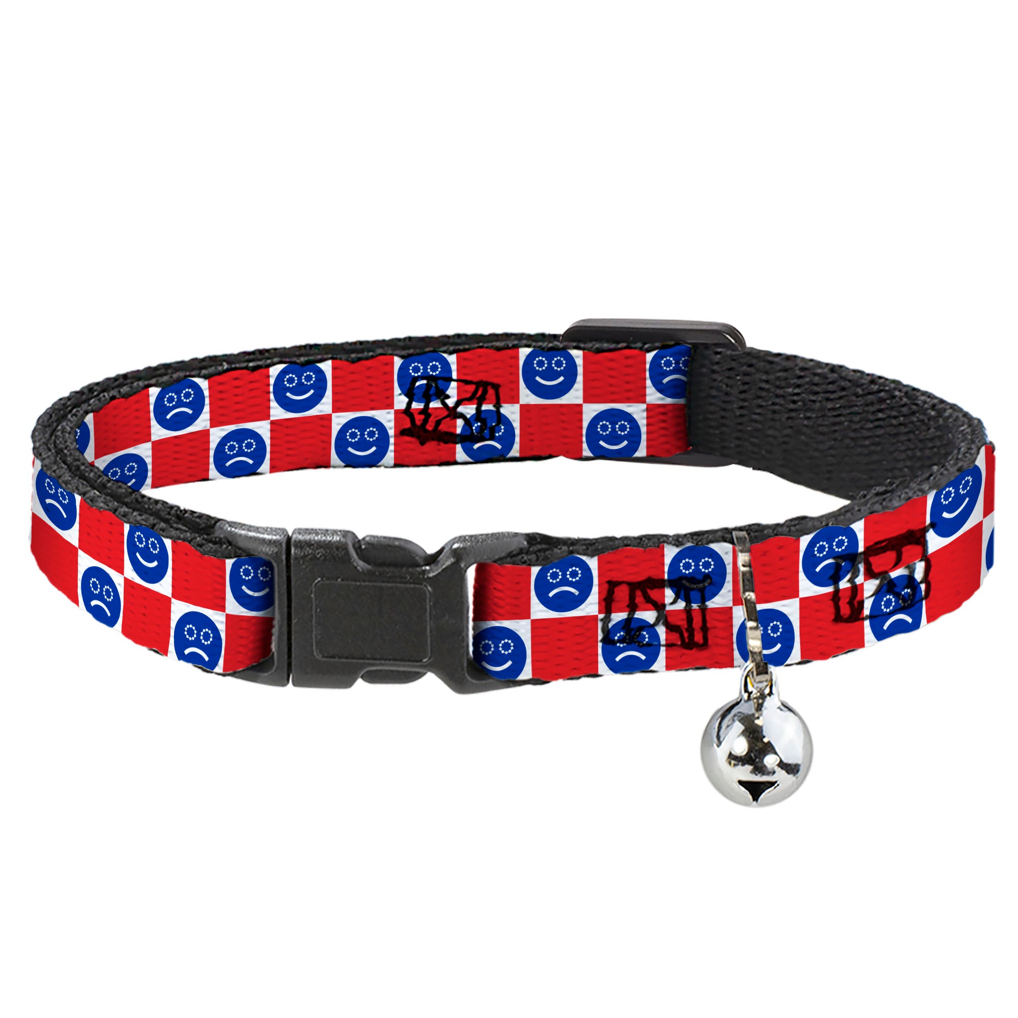 Breakaway Cat Collar with Bell - Smiley Sad Face Checker Red/White/Blue Breakaway Cat Collars Buckle-Down
