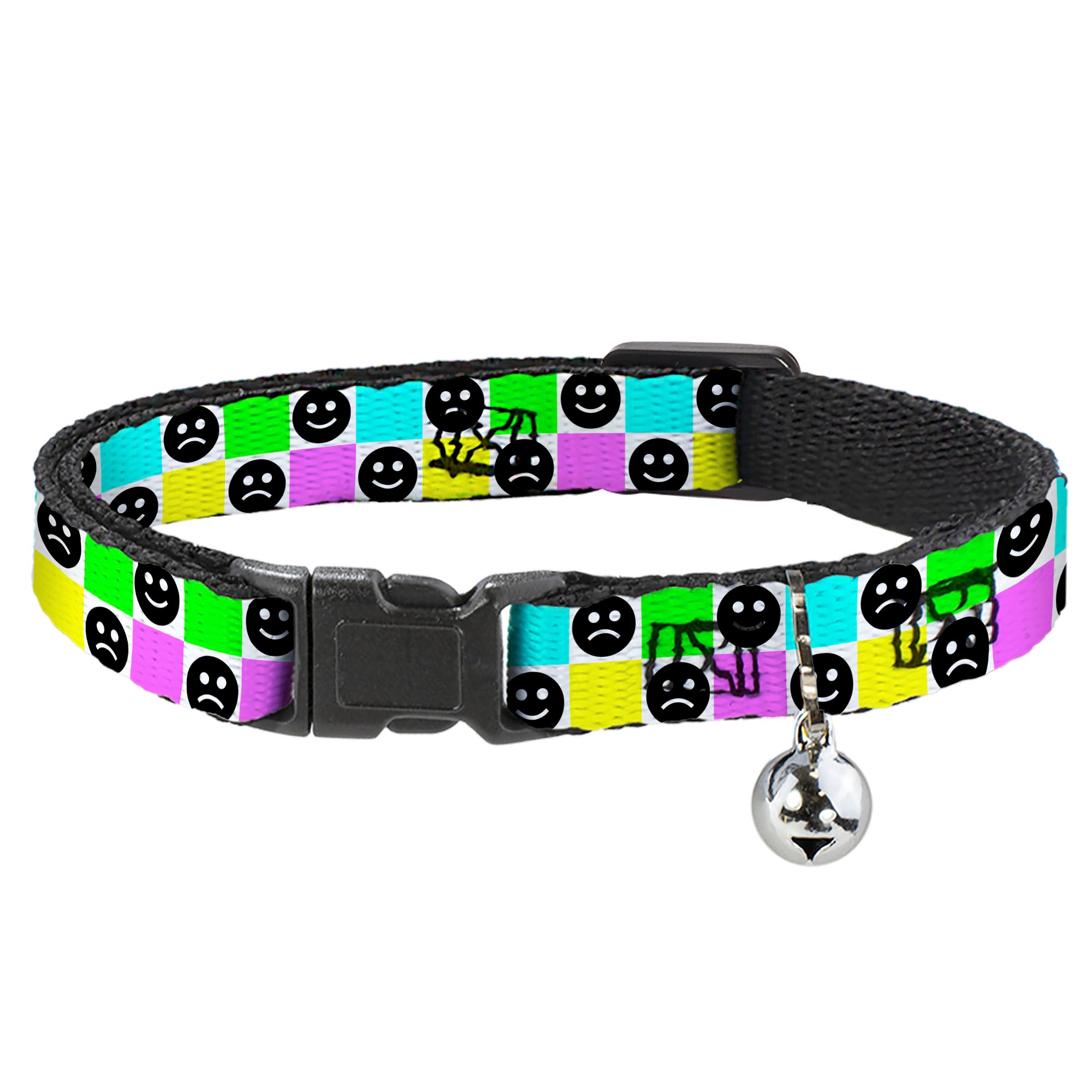 Breakaway Cat Collar with Bell - Smiley Sad Face Checker Multi Color/White Breakaway Cat Collars Buckle-Down