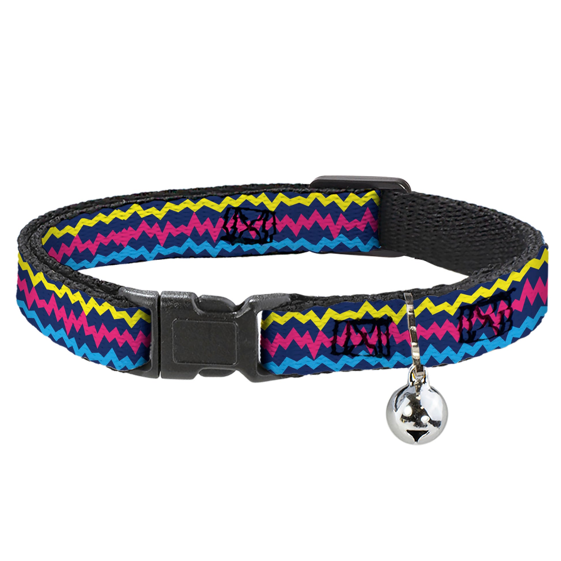 Breakaway Cat Collar with Bell - Scribble Zig Zag Stripe Navy/Multi Color Breakaway Cat Collars Buckle-Down