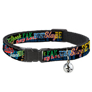 Breakaway Cat Collar with Bell - Slang Verbiage Stacked Black/Multi Color Breakaway Cat Collars Buckle-Down