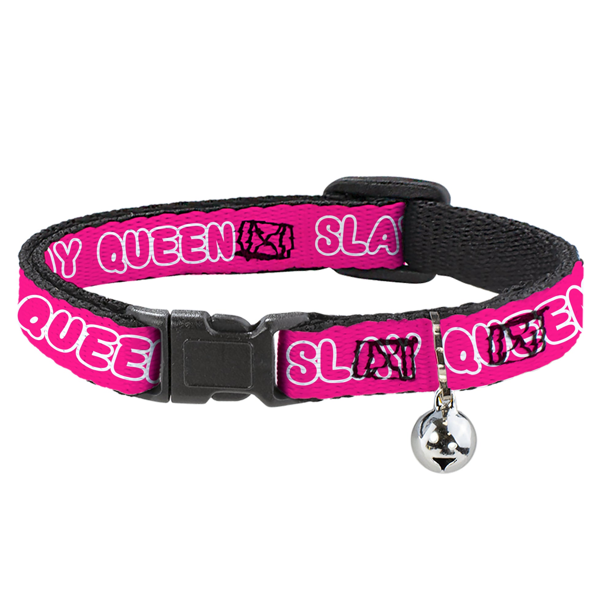 Breakaway Cat Collar with Bell - SLAY QUEEN Bubble Text Pink/White Breakaway Cat Collars Buckle-Down   