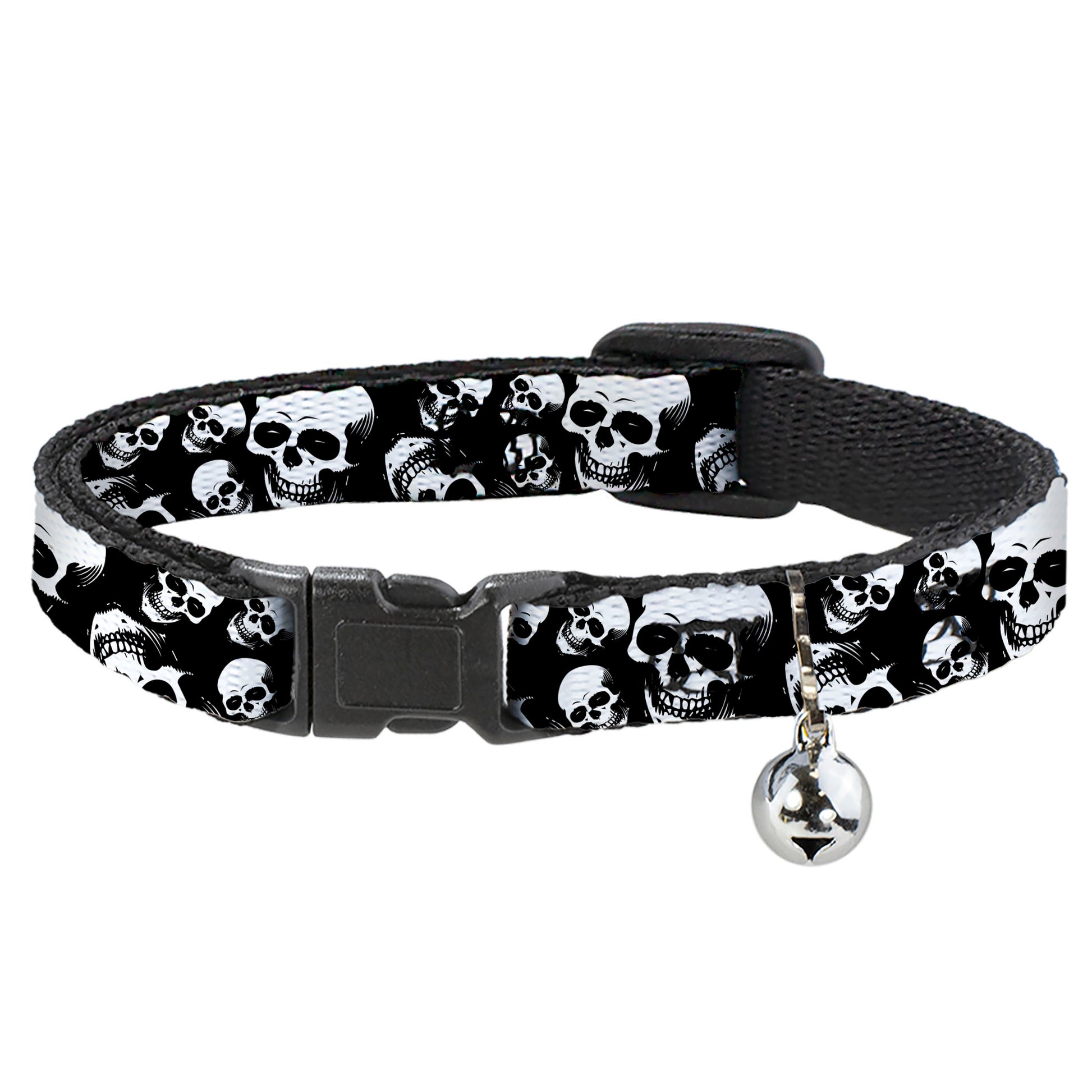 Breakaway Cat Collar with Bell - Smiling Vivid Skulls Black/White/Grays Breakaway Cat Collars Buckle-Down