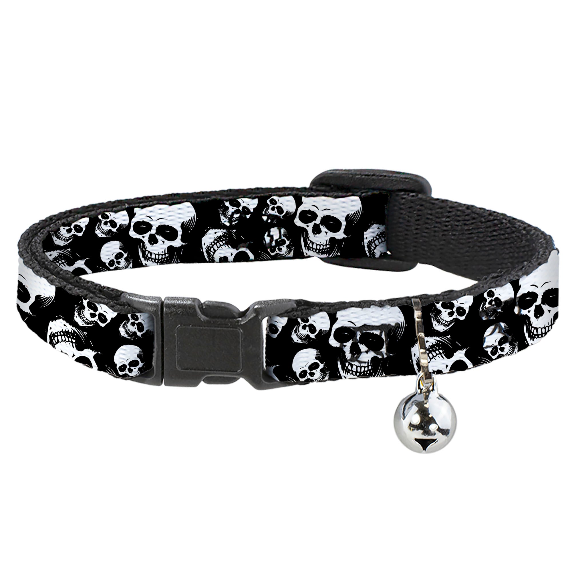 Breakaway Cat Collar with Bell - Smiling Vivid Skulls Black/White/Grays Breakaway Cat Collars Buckle-Down